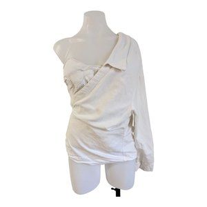 RTA Size Medium Chiara Corset Asymmetric Shirt Top White Cotton Linen Blend